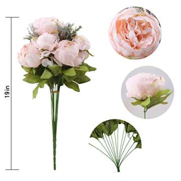 Flojery Vintage Silk Peony Bouquet for Home Wedding Decor