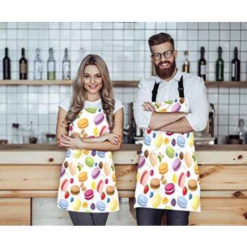 WONDERTIFY Macarons Apron,Colorful Macarons Cake and Various Fruits Bib Apron with Adjustable Neck f...