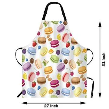 WONDERTIFY Macarons Apron,Colorful Macarons Cake and Various Fruits Bib Apron with Adjustable Neck for Men Women,Suitable for Home Kitchen Cooking Waitress Chef Grill Bistro Baking BBQ Cobbler Apron