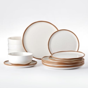 Lareina 12-Piece Plates and Bowls Set - Durable Ceramic Dinnerware, Safe for Dishwasher and Microwav...