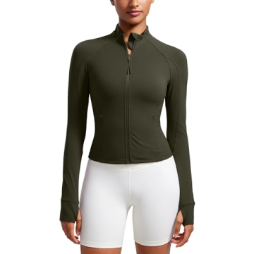CRZ YOGA Butterluxe Women’s Cropped Slim Fit Workout Jacket - Olive Green