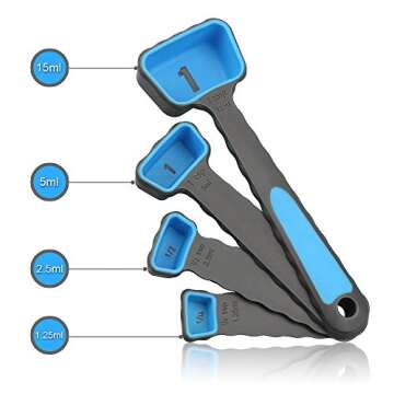 leepiya Measuring Cups and Spoons set, Collapsible Measuring Cups, 8 piece Measuring Tool Engraved Metric/US Markings for Liquid & Dry Measuring, Space Saving, BPA Free Silicone, Colorful