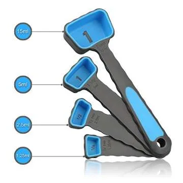 leepiya Measuring Cups and Spoons set, Collapsible Measuring Cups, 8 piece Measuring Tool Engraved Metric/US Markings for Liquid & Dry Measuring, Space Saving, BPA Free Silicone, Colorful