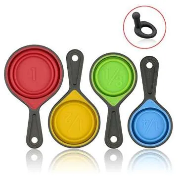 leepiya Measuring Cups and Spoons set, Collapsible Measuring Cups, 8 piece Measuring Tool Engraved Metric/US Markings for Liquid & Dry Measuring, Space Saving, BPA Free Silicone, Colorful