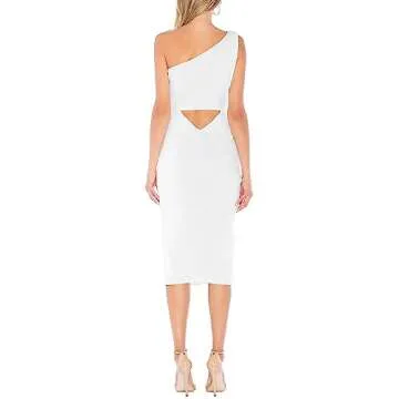 Sarin Mathews Womens One Shoulder Ruched Bodycon Dress Sexy Sleeveless Slit Midi Party Cocktail Wedd...