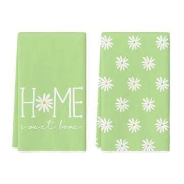 Green Home Sweet Home Flowers Summer Kitchen Towels Dish Towels, 18x26 Inch Seasonal Decoration Hand Towels Set of 2