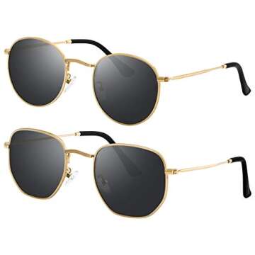 GRFISIA Small Round Polarized Sunglasses Women and Men Vintage Hexagon Square Sun glasses UV400 Protection