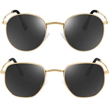 GRFISIA Small Round Polarized Sunglasses Women and Men Vintage Hexagon Square Sun glasses UV400 Protection