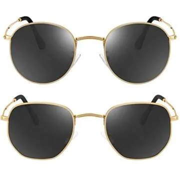 GRFISIA Small Round Polarized Sunglasses Women and Men Vintage Hexagon Square Sun glasses UV400 Protection