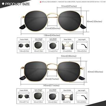 GRFISIA Small Round Polarized Sunglasses Women and Men Vintage Hexagon Square Sun glasses UV400 Protection