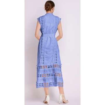 Stylish LAI MENG FIVE CATS Women's Hollow Out Midi Dress