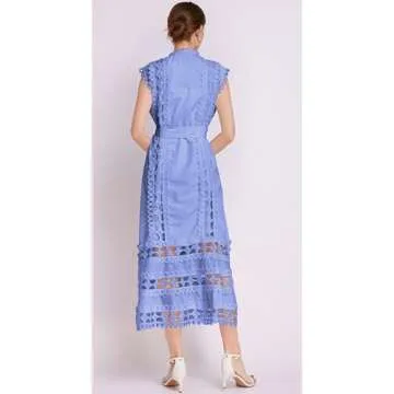 Stylish LAI MENG FIVE CATS Women's Hollow Out Midi Dress