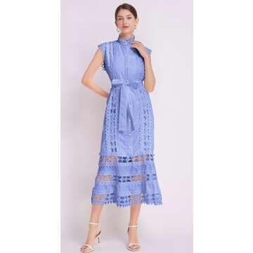 Stylish LAI MENG FIVE CATS Women's Hollow Out Midi Dress