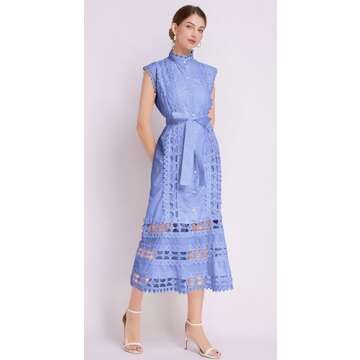 Stylish LAI MENG FIVE CATS Women's Hollow Out Midi Dress