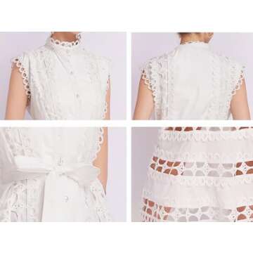 Stylish LAI MENG FIVE CATS Women's Hollow Out Midi Dress