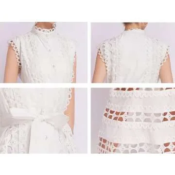 Stylish LAI MENG FIVE CATS Women's Hollow Out Midi Dress