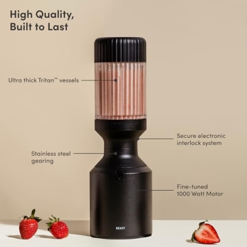 Beast Blender | Sleek Kitchen Countertop Design, Patented Blending Technology | Take Smoothies & Shakes To-Go with NEW Portable Straw Cap System (Carbon Black)