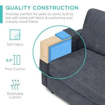 Best Choice Products Upholstered Sectional Sofa for Home, Apartment, Dorm, Bonus Room, Compact Spaces w/Chaise Lounge, 3-Seat, L-Shape Design, Reversible Ottoman Bench, 680lb Capacity - Blue/Gray