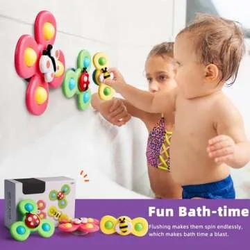 LiKee Strong Suction Cup Fidget Spinnerz Sensory Bath Toys for Baby 12 18 Months Airplane Car Travel Table & Window Toys for 1 2 Year Old Toddler Boys and Girls (Insect-1)