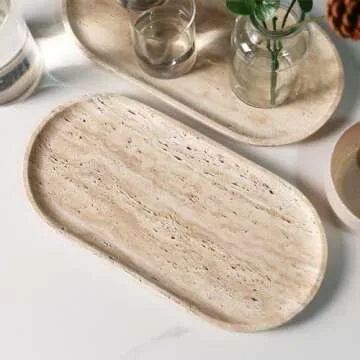Natural Beige Travertine Marble Luxury Tray,for Kitchen Sink,Bathroom Soap Bottles,Makeup,Towel Organizer Tray