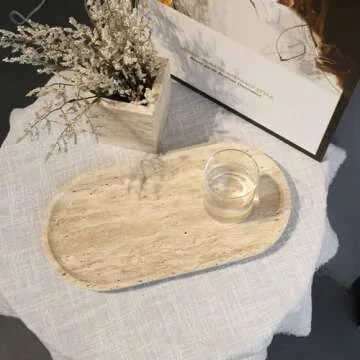Natural Beige Travertine Marble Luxury Tray,for Kitchen Sink,Bathroom Soap Bottles,Makeup,Towel Organizer Tray