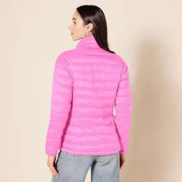 Amazon Essentials Women's Lightweight Long-Sleeve Water-Resistant Packable Puffer Jacket (Available in Plus Size), Neon Pink, Large