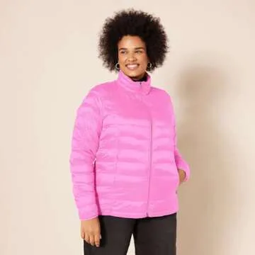 Amazon Essentials Women's Lightweight Long-Sleeve Water-Resistant Packable Puffer Jacket (Available in Plus Size), Neon Pink, Large