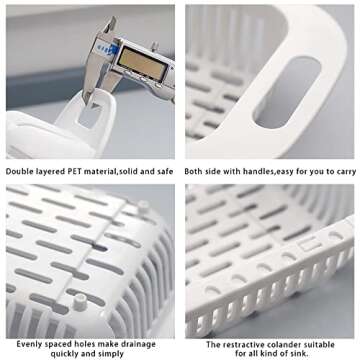 MineSign Extendable Over the Sink Colander Fruits and Vegetables Drain Basket Adjustable Strainer Sink Washing Basket for Kitchen (Grey)