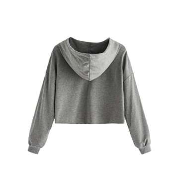 SweatyRocks Women's Letter Print Casual Long Sleeve Crop Top Sweatshirt Hoodies Grey-2