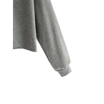 SweatyRocks Women's Letter Print Casual Long Sleeve Crop Top Sweatshirt Hoodies Grey-2