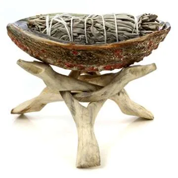 Premium Bundle with 5 Inch or Larger Abalone Shell, Natural Wooden Tripod Stand, and 3 California White Sage Smudge Sticks for Incense Burning, Home Fragrance, Energy Clearing, Yoga, Meditation