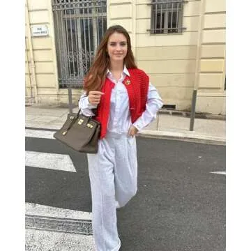 Women's Fashionable Sleeveless Short Knitted Sweater Vest Button Cardigan with Pockets(RED,S)