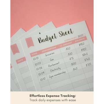 Lamare Set of 60 Spending Tracker A6 Budget Sheets I Expense Tracker for Budget Planner Binder - Use with Budget Tracker, A6 Cash Envelopes, A6 Planner - Size 3.2” x 6.6” - A6 Budget Binder Inserts