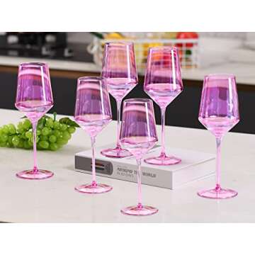 Physkoa Pink Wine Glasses Set Of 6 - Crystal Colorful Wine Glasses With Long Stem and Thin Rim,Perfect Colored Wine Stemware for Wine Lover in Christmas,Thanksgiving,15oz(Pink)