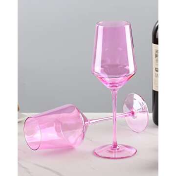 Physkoa Pink Wine Glasses Set Of 6 - Crystal Colorful Wine Glasses With Long Stem and Thin Rim,Perfect Colored Wine Stemware for Wine Lover in Christmas,Thanksgiving,15oz(Pink)