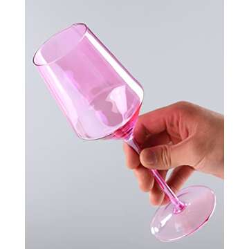 Physkoa Pink Wine Glasses Set Of 6 - Crystal Colorful Wine Glasses With Long Stem and Thin Rim,Perfect Colored Wine Stemware for Wine Lover in Christmas,Thanksgiving,15oz(Pink)