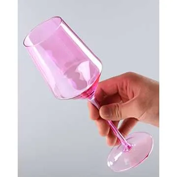 Physkoa Pink Wine Glasses Set Of 6 - Crystal Colorful Wine Glasses With Long Stem and Thin Rim,Perfect Colored Wine Stemware for Wine Lover in Christmas,Thanksgiving,15oz(Pink)