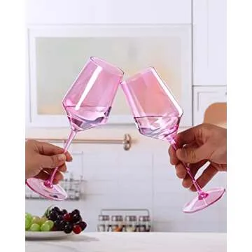 Physkoa Pink Wine Glasses Set Of 6 - Crystal Colorful Wine Glasses With Long Stem and Thin Rim,Perfect Colored Wine Stemware for Wine Lover in Christmas,Thanksgiving,15oz(Pink)