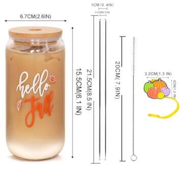 ANOTION Fall Coffee Cups - Fall Decor Pumpkin Mug Fall Coffee Mug Iced Coffee Cups Unique Autumn Dec...