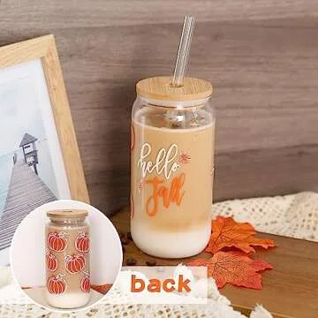 ANOTION Fall Coffee Cups - Fall Decor Pumpkin Mug Fall Coffee Mug Iced Coffee Cups Unique Autumn Decor Pumpkin Decorations Thanksgiving Tumbler Fall Wedding Tumbler Can Shaped Fall Cups - 18oz