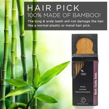 Controlled Chaos As Seen on Shark Tank Big Detangling Comb Hair Pick – Anti Static Bamboo Hair Pick for Thick Curly Hair, Long Tooth Detangler Wooden Comb for Men, Women & Kids