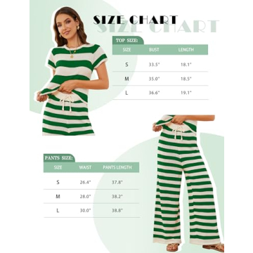 MISSACTIVER Women's Striped Two Piece Sweater Outfits Short Sleeve Pullover Tops and High Waisted Wide Leg Pants Lounge Sets