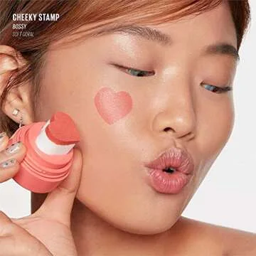 KAJA Blusher - Cheeky Stamp 03 Bossy | Buildable & Blendable Shade with Heart-shaped Applicator, Sunkissed Finish, Travel size, Hygienic, Easy to use, Portable, 0.17 Oz