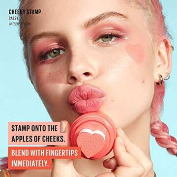 KAJA Blusher - Cheeky Stamp 03 Bossy | Buildable & Blendable Shade with Heart-shaped Applicator, Sunkissed Finish, Travel size, Hygienic, Easy to use, Portable, 0.17 Oz