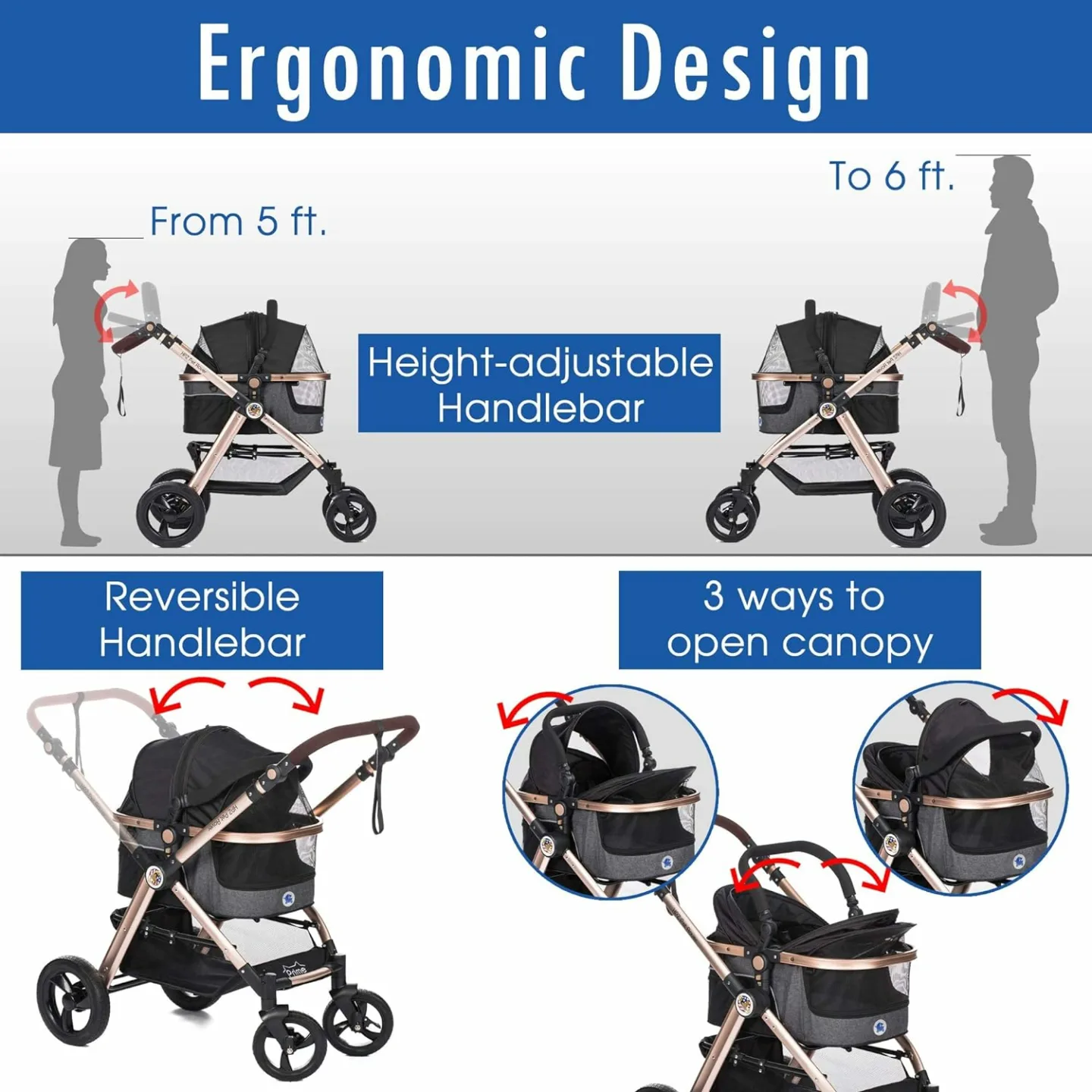 Pet Rover Prime 3-in-1 Pet Stroller for Travel