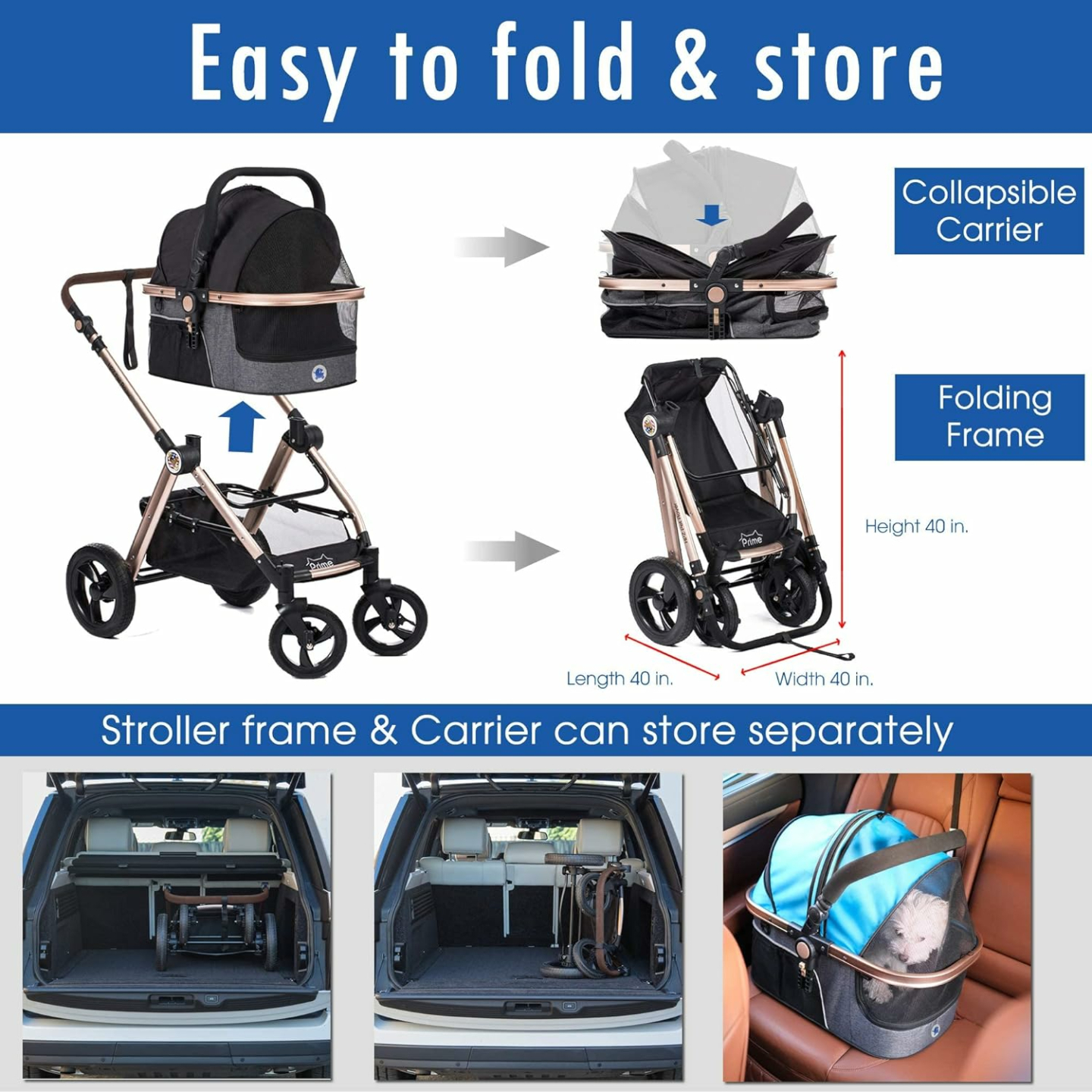 Pet Rover Prime 3-in-1 Pet Stroller for Travel