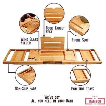 Luxury Bamboo Bathtub Tray - Expandable for Relaxation