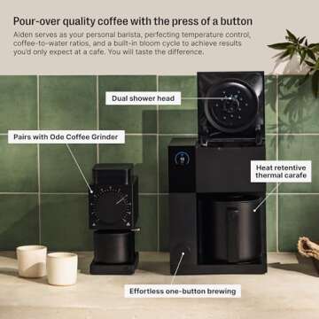 Fellow Aiden Precision Coffee Maker - 10-Cup Thermal Carafe, Built-In Brewing Guidance, Scheduling, Removable Water Tank, Matte Black