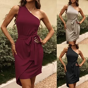 Stylish One Shoulder Bodycon Midi Dress for Women