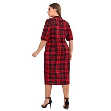 Floerns Women's Short Sleeve Gingham Bodycon Business Pencil Dress Black M